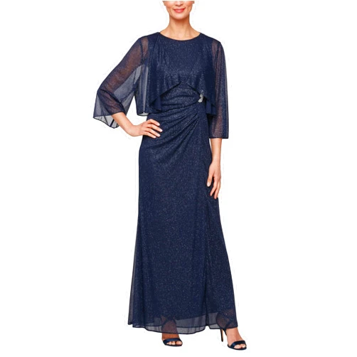 S.L. Fashions Womens Plus Size Long Sleeveless Gown with Bolero Cascade Jacket, Mother of The Bride Dress