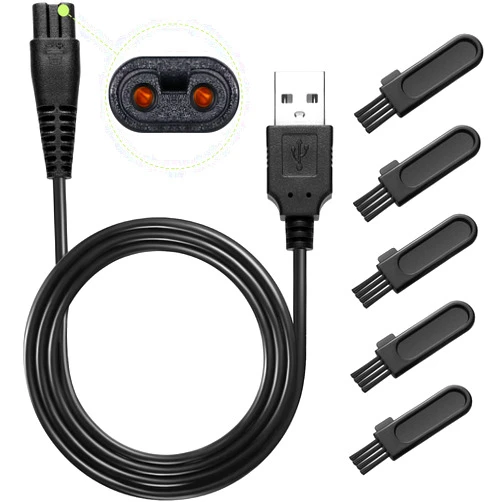 Honoson Head Shaver Power Cord Replacement Shaver Charger Cord USB Cable USB Data Line and 5 Pieces Cleaning Brush Clipper Brush Shaver Brushes for Electric Shaver