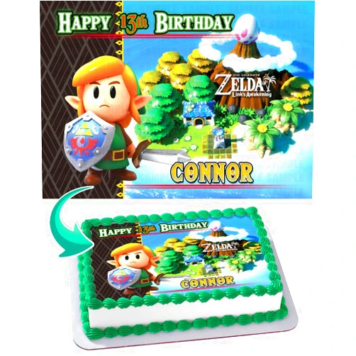Cakecery Legend of Zelda Links Awakening Edible Cake Image Topper Personalized Birthday Cake Banner 1/4 Sheet