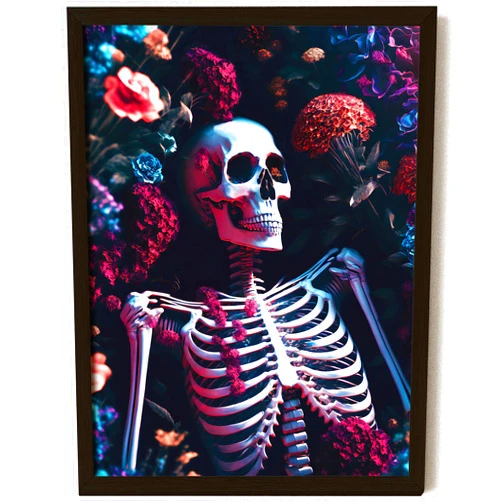 EXCOOL CLUB Floral Skeleton Decor - 12x16 Skeleton Poster Aesthetic Pictures, Gothic Wall Art Prints, Goth Bedroom Decor, Vintage Spooky Decor, Moody Witchy Painting for Home Decorations (UNFRAMED)