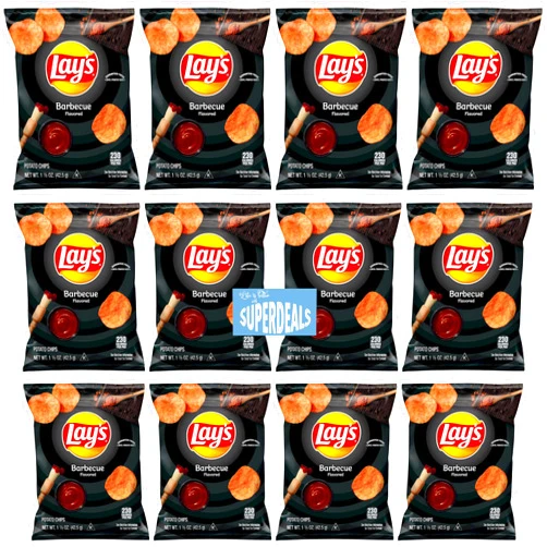 SUPERDEALS Lay's Potato Chips | Barbecue | Value Pack Bundled by SUPERDEALS | 1.5 Oz Bag | Pack of 12 with Mystery Gift