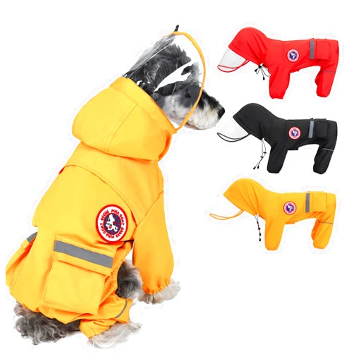 PINA Dog Raincoat, Waterproof Dog Rain Jacket with Hood, Lightweight Dog Jacket with Leash Hole, Dog Poncho with Reflective Strap and Pocket for Wet Weather, Full Wrap Design for Full Protection