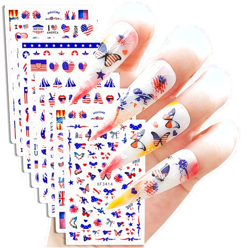 LRHINETAR 4th of July Nail Stickers for Acrylic Nails, American Flag Patriotic Independence Day Nail Art Sticker for Fourth of July