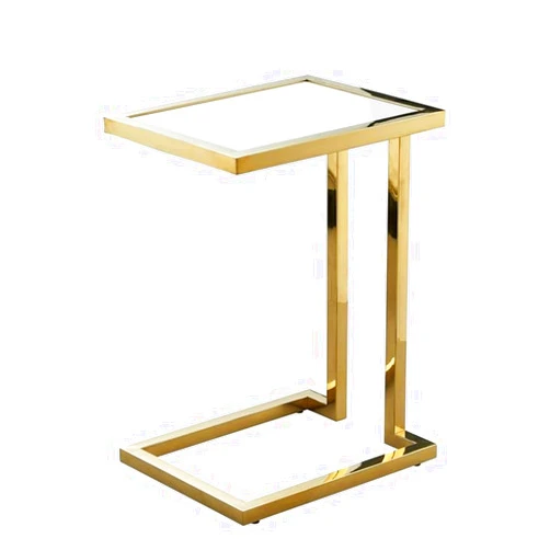 Posh Living Luane Modern C-Shape Stainless Steel End Table in White/Gold