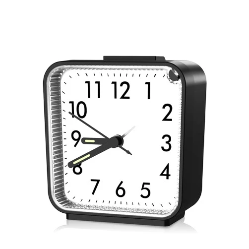 AMIR Analog Alarm Clock, Silent Non Ticking Small Clock, Travel Alarm Clock with Snooze & Light, Ascending Beep Sounds, Battery Operated Loud Alarm Clock for Bedroom, Bedside, Desk (Black)