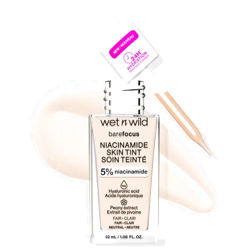 wet n wild Bare Focus Skin Tint, 5% Niacinamide Enriched, Buildable Sheer Lightweight Coverage, Natural Radiant Finish, Hyaluronic & Vitamin Hydration Boost, Cruelty-Free & Vegan - Fair