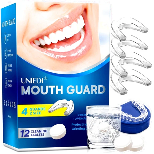 UNIEDI Mouth Guard for Grinding Teeth at Night: Moldable Sleeping Mouthguards for Grinding & Clenching - Custom Fit Nighttime Guards for Adults with 12 Cleaning Tablets