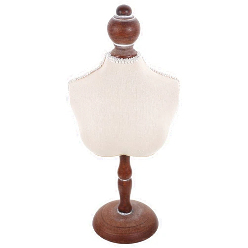 LOGOFUN Mannequin Jewelry Display Vintage White Lace Necklace Display Stand with Wood Base Lace Bust Stand Mannequin for Necklaces Chain Choker Pendant Show Selling