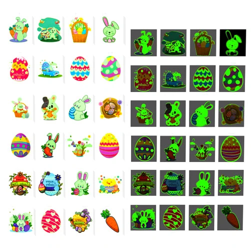 Zofunny Easter Tattoos for Kids Bulk, 144Pcs Glow In Dark Bunny Temporary Tattoo Individually Wrapped 2 Inch Non-Toxic Tats Stickers for Egg Hunt, Easter Basket Stuffers Party Favors Gift
