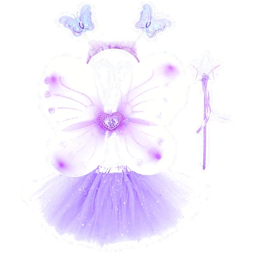 AOKWAWALIY 4Pcs Butterfly Fairy Costume, Fairy Butterfly Wings Dress up Princess Cosplay Costume Set with Wings, Tutu Skirt, Wand Birthday Party Favors