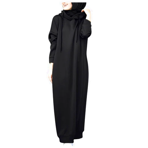 Totruning Girls Sweatshirts Women's Muslim Long Maxi Dress Hoodies Islam Abaya Long Hooded Prayer Sweatshirt Dress (Black, M)