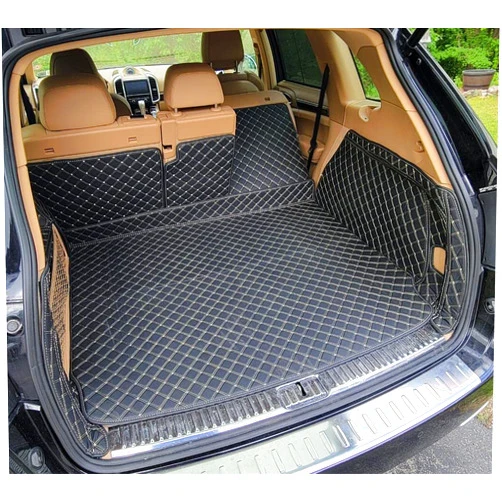 Worth-Mats Trunk Mat Compatible with Porsche Cayenne 2011-2018 with Block Net on The Left Side of Trunk(Rear Cargo Mat+Backrest Mat+Both Side Panels) Trunk Replacement