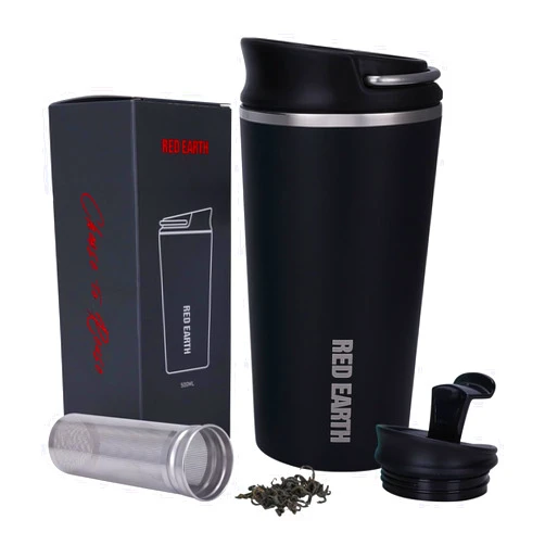 GiNT 17oz Travel Tea Mug with Infuser and Two Lids. Vacuum Insulated 316 Stainless Steel Travel Coffee Mug. Dishwasher Safe Tea Cup with Tea Strainer for Hot and Cold Brew Coffee or Tea(Black)