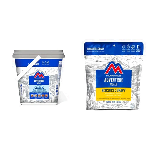Mountain House Classic Bucket | Freeze Dried Backpacking & Camping Food | 24 Servings and Mountain House Biscuits & Gravy | Freeze Dried Backpacking & Camping Food |2 Servings