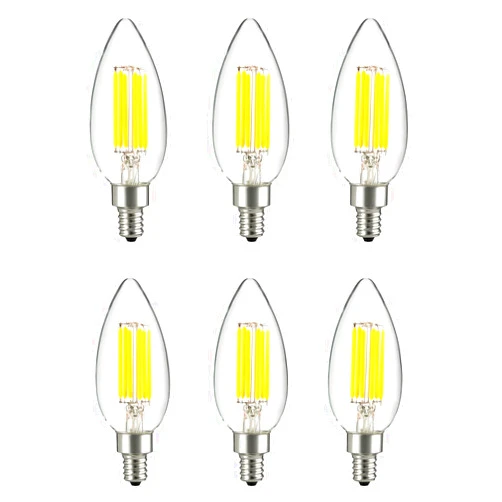 SUNLITE 40957 LED B11 Filament Style Chandelier Light Bulb Torpedo Tip 6 Watts (60 W Equivalent) Dimmable, 600 Lumens, Candelabra E12 Base, UL Listed, 6 Pack, 40K-Cool White