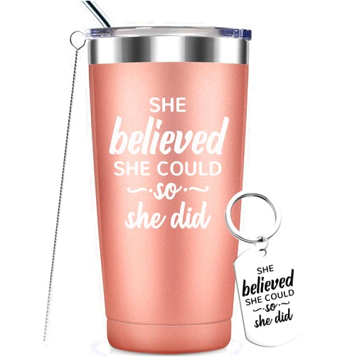 Sixspace Inspirational Tumbler, 20oz set, Christmas Gifts, Funny Birthday Gifts for Women, New Job, Congratulations Gift, Best Friend, Mom, Friendship, 'She Believed She Could So She Did'