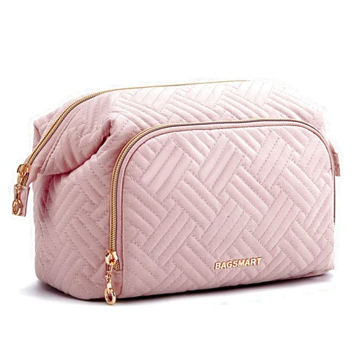BAGSMART Travel Makeup Bag, Cosmetic Bag Make Up Organizer Case,Large Wide-open Pouch for Women Purse for Toiletries Accessories Brushes