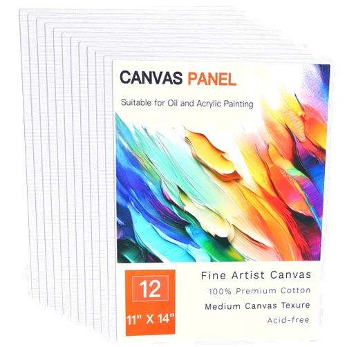 FIXWAL Canvas Boards for Painting 12 Pack, 11x14 Inch Art Paint Canvas Panels Gesso Primed Acid-Free 100% Cotton White Blank Flat Canvas Boards Acrylics Oil Watercolor Tempera Paints