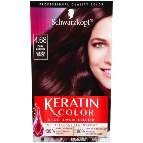 Schwarzkopf Keratin Color Permanent Hair Color Cream, 4.68 Dark Auburn, 1 Kit