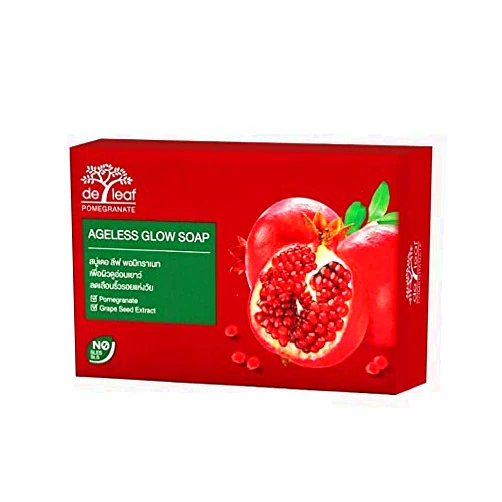 DE LEAF THANAKA Natural Pomegranate Bar Soap, Vitamin E Anti Aging Ageless Glow Youthful Beauty Deep Cleansing Hydration Moisturize Clean Face Facial Body Skin Soap, 100 g 1 Pack Count Pomegranate