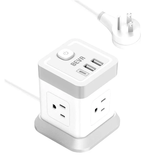 BEVA Cube Power Strip 10 ft Cord, Desktop Power Strip with 4 Outlets and 3 USB Ports, Flat Plug, Overload Protection, Compact Power Strips Tower for Travel Home Office Cruise Ship - ETL Listed