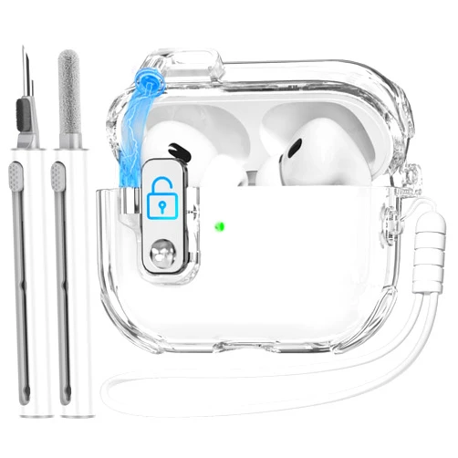 Skyconser Compatible with AirPods Pro 2nd/1st Generation Case Cover with Cleaner kit,Soft TPU Clear Case with Safety Lock,Auto Pop-Up Lid Design for iPod Pro Charging Case(USB-C) (2023/2022/2019) -White