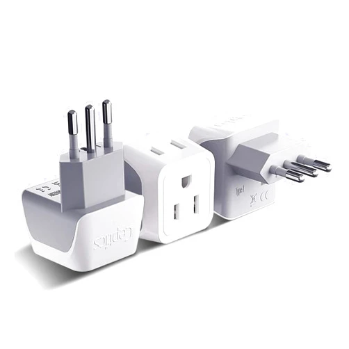 Ceptics Italy travel plug adapter, Chile plug adapter with Dual USA Input, Compact Type L plug adapter, Safe Grounded plug, Perfect for Cell Phones, Laptops, Chargers, 3 Pack - CT-12A