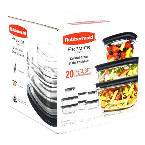 Rubbermaid Premier Crystal Clear Stain Resistant 20 Piece Set Grey Lids