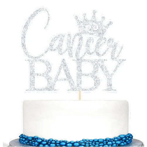 Calarjeta Cancer Baby Cake Topper, Cancer Baby Shower Decorations, Zodiac Cancer Birthday Cake Topper, Horoscope Astrology Baby Shower Party Decorations Silver Glitter