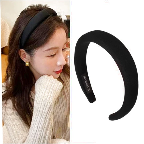 ShiQiao Spl Black Padded Hairband Headbands for Women Solid Wide Simple Headband for Girls Plain Soft Satin Hair Band Hoop No Teeth Thick Head Bands Hoops for Teen Girls Hair Accessories for Women Girls