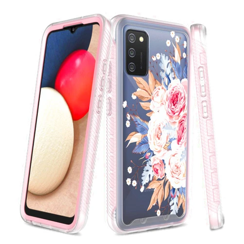 Onyxii Case Samsung Galaxy A02S Case with Built-in Screen Protector, Graphic Design Shockproof Protective Full-Body Rugged Clear Hybrid Case for Samsung Galaxy A02S (Pink Flower)