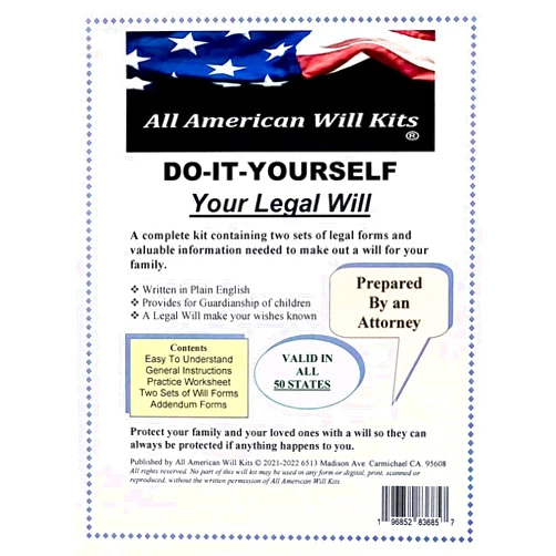 All American Will Kits Do-It-Yourself Legal Will Kit – Come with Two Sets – No Printing – No Downloading - No CD is Required - Prepared by an Attorney - Valid in All 50 States., Multicolor