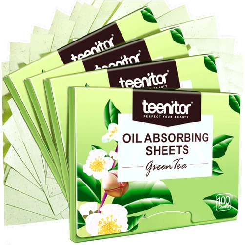 Teenitor Oil Blotting Sheets for Face, 400 Sheets Green Tea Oil Absorbing Sheets Blotting Paper for Oily Skin, Oil Absorbent Pads Face Oil Wipes Oil Sheets for Women, Oil Control Film Large 10cmx7cm