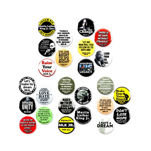 WACKYBUTTONS.COM YOUR SOURCE FOR QUALITY BUTTONS Dr. Martin Luther King Jr. Day Pinback Buttons – Celebration & Inspiration Megapack – MLK Tribute Badges for Schools, Events & Black History Month – Ideal for Memorials & Tributes – 1.5 Inch (25-Pack)