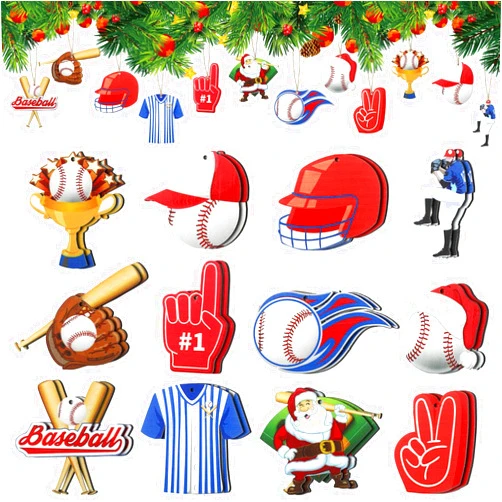 Blulu 24 Pcs Christmas Sport Ball Ornaments Christmas Wooden Sports Ball Ornaments Set Soccer Ball Basketball Baseball Football Volleyball Tennis Ball Ornaments for Home Party Xmas Tree Decor (Baseball)