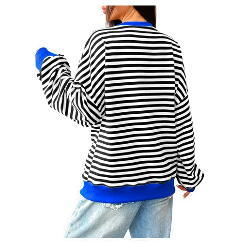 SweatyRocks Women's Striped Oversized Sweatshirts Color Block Crew Neck Long Sleeve Pullover Y2K Clothes