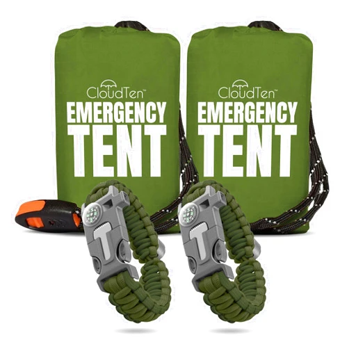CloudTen Survival Gear: Lightweight 2 Person Survival Tent with Multi-Function Paracord Bracelets - Essential Emergency Tent & Bug Out Bag Items for Preppers, Hikers, Survivalists, Campers, Boy Scouts