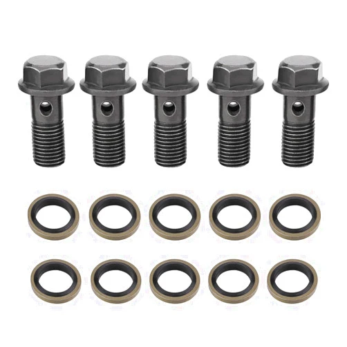 Qiilu Banjo Bolt Crush Washer, 5pcs Motorcycle Banjo Bolts & Washers for Brake Caliper Master Cylinder M10×1.25mm