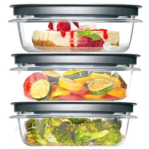 Utensilux Rubber maid Premier, 3 Cup Premier Flex & Seal Food Storage Set, 3 Tritan Containers, 3 Grey Flex and Seal Lids, 6 Piece Bundle Set Bundle