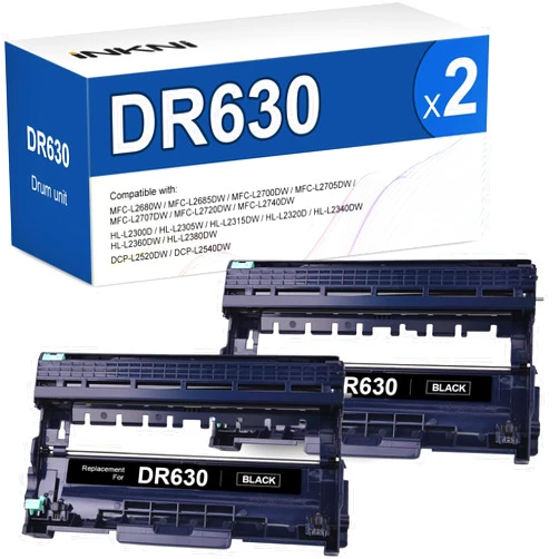 InkNI DR630 DR-630 Drum Unit (Not Toner) Replacement for Brother DR 630 Drum TN660 TN630 for HL-L2300D HL-L2320D HL-L2305W MFC-L2700DW HL-L2360DW HL-L2380DW DCP-L2540DW MFC-L2720DW Printer Black, 2-Pack