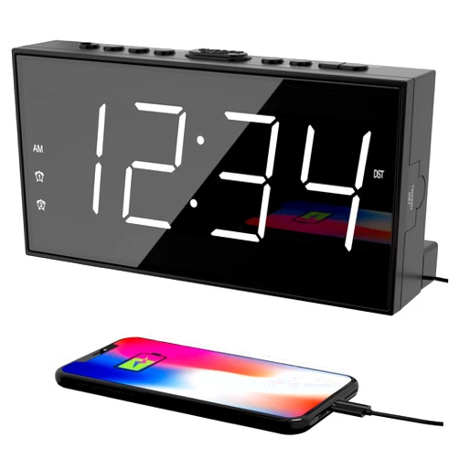 PPLEE Alarm Clock for Bedroom, 2 Alarms Loud LED Big Display Plug in Simple Basic Digital Clock with USB Charging Port, Adjustable Volume, Dimmable, Snooze for Deep Sleepers Kids Elderly Home Office