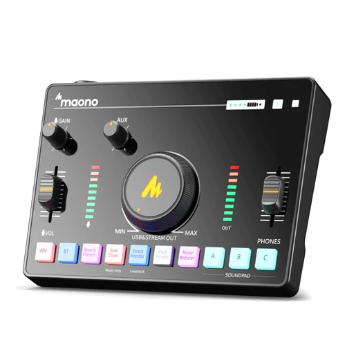 MAONO Streaming Audio Mixer, Audio Interface with Pro-preamp, Bluetooth, Built-in Battery, Noise Cancellation, 48V Phantom Power for Live Streaming, Podcast Recording, Gaming MaonoCaster AMC2 NEO
