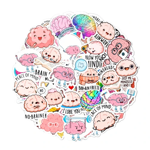 BulbaCraft Brain Stickers for Water Bottle and Laptop - Brain Party Favors & Decorations, Waterproof Vinyl Decals, Science and Anatomy Stickers