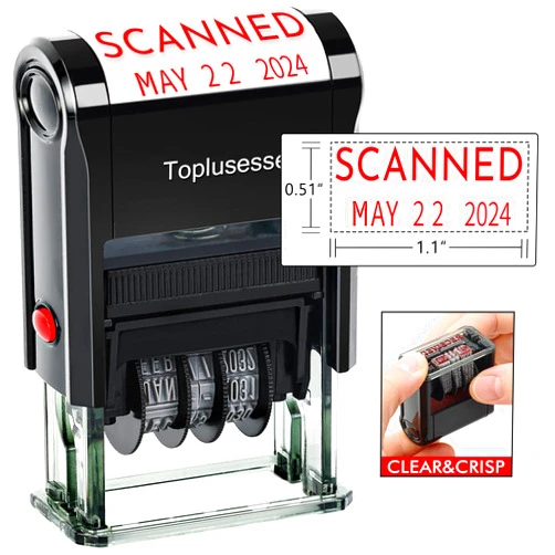 Toplusesse Scanned Stamp with Date Self-Inking Office Rubber Scanned Date Stamp for Business 12-Year Band Red Ink 2025
