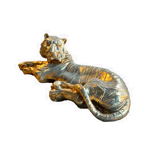 Mukemel reclining tiger (20 in, decoration unique design, fear nothing, gift sculpture, African animal, gold color) Mukemel Designs -BTC0161