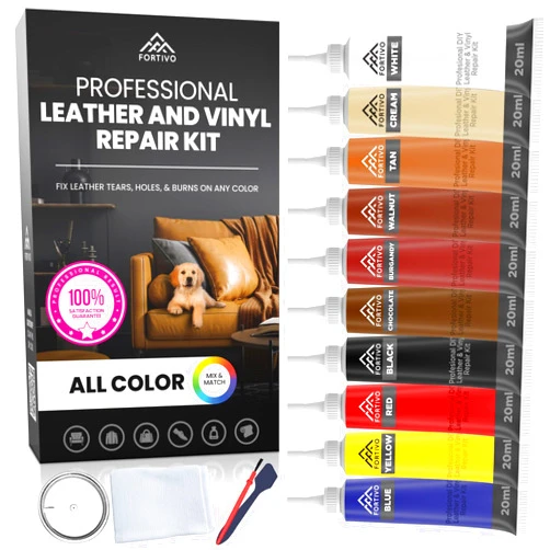 FORTIVO Leather and Vinyl Repair Kit for Furniture - Leather Scratch Repair for Upholstery, Boats - Easy Color Match - All-in-One Leather Color Restorer for Jackets, Purse, and Shoes