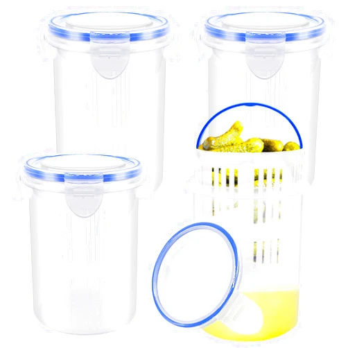 Eerrhhaq 4 Pcs Pickle Container with Strainer,24 oz Pickle Jar with Leak Proof and Lock It Lid,Pickle Holder Keeper Lifter for Olive Jalapeno Juice Food Storage