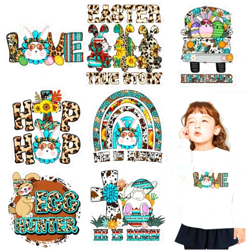Vmonke Easter Iron on Transfers Cute Patches Decals Appliques Bunny Egg Rabbit Iron on Decals for T Shirts Iron on Stickers Heat Transfer for Clothes Bag Pillow Covers 8 Pcs