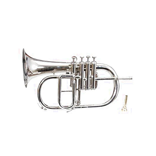 SM'SAI MUSICALS Brand New Nickel Plated Bb Flat 4 Valve Flugel Horn + Free Hard Case + Mouthipice