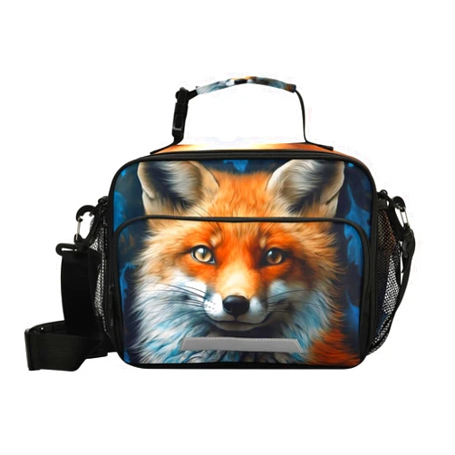 xigua Fox Portrait Art Insulated Lunch Bag, Reusable Lunch Box Leakproof Tote Bag Cooler Bag with Adjustable Shoulder Strap, Lunch Container for Work, Picnic